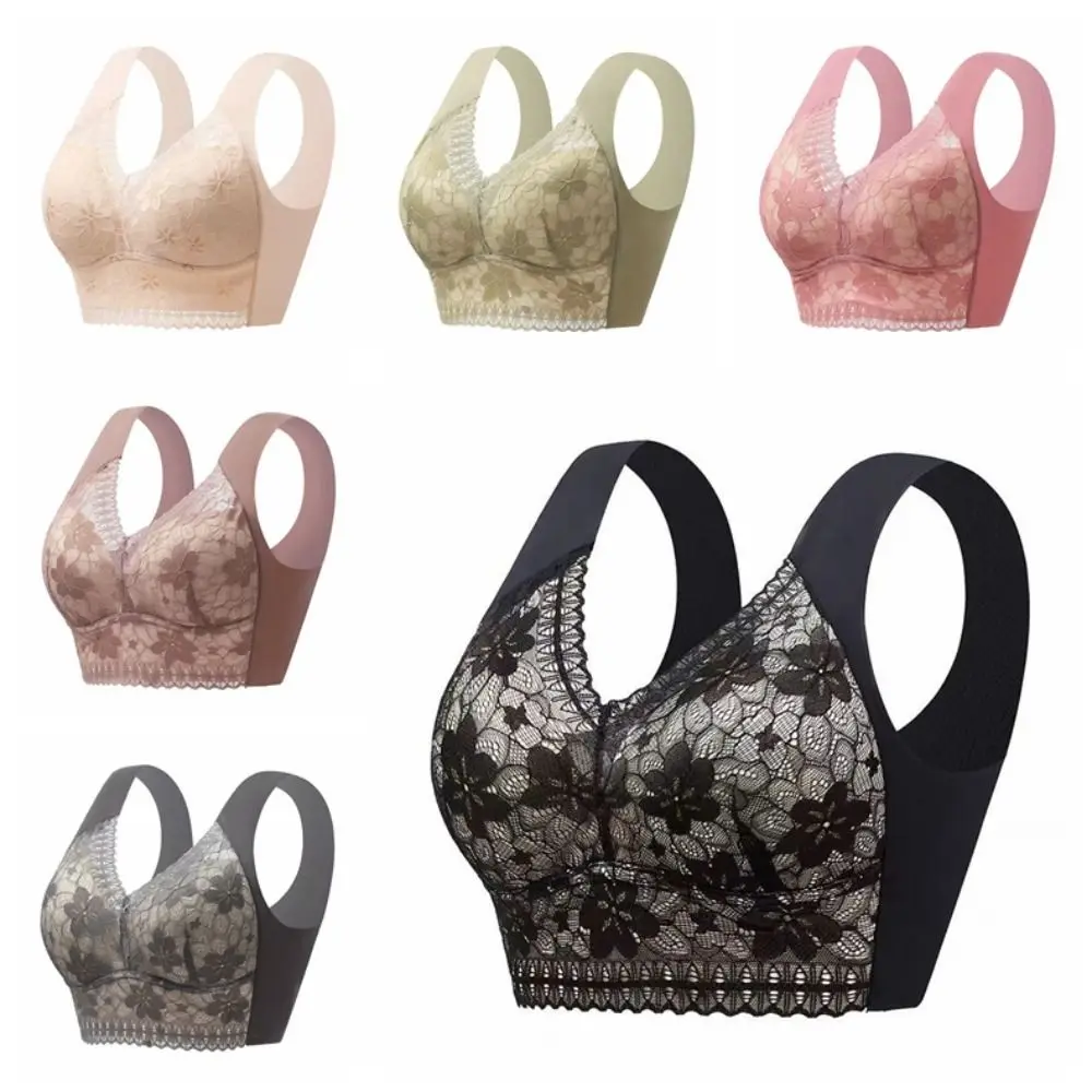 Moda plus size renda roupa interior feminina à prova de choque close-fitting sem fio profundo v sutiã confortável lingerie sem costura sutiã presentes