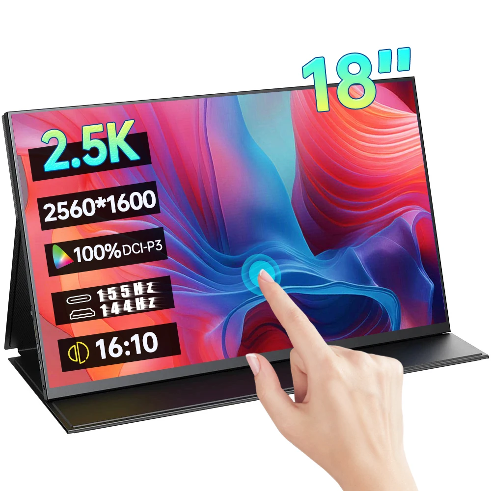 18-дюймовый 2,5K 155 Гц портативный монитор с сенсорным экраном 100% DCI-P3 HDR 1MS FreeSync IPS экран игровой дисплей для ПК XBox PS4/5 Switch
