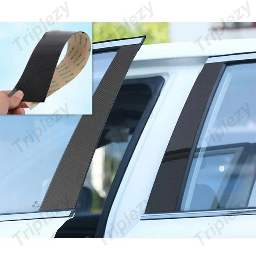 6Pcs Glossy Chrome/Black/Carbon Fiber Car PC Window Door B C Pillar Post Cover Trim For Honda CRV CR-V G2 Gen 2nd 2002-2006