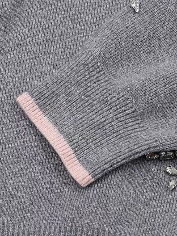 High Quality Women\'s Short Pullover Sweater Female Diamond Beading Warm Thick Winter Knitted Oversized Sweater C-236