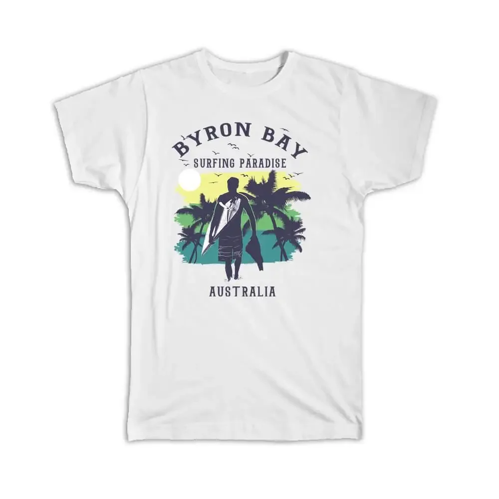 Men's Byron Bay Australia Surfing Paradise T-Shirt: Tropical Vacation Gift  High Quality 100%Cotton Short Sleeve