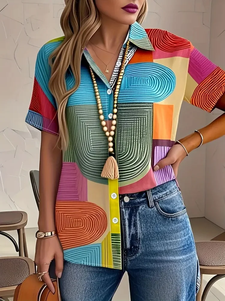 قمصان نسائية صيفية 2025 بأكمام قصيرة مع مطبوعات كرتونية وقطط لطيفة لقضاء عطلة صيفية عصرية وغير رسمية