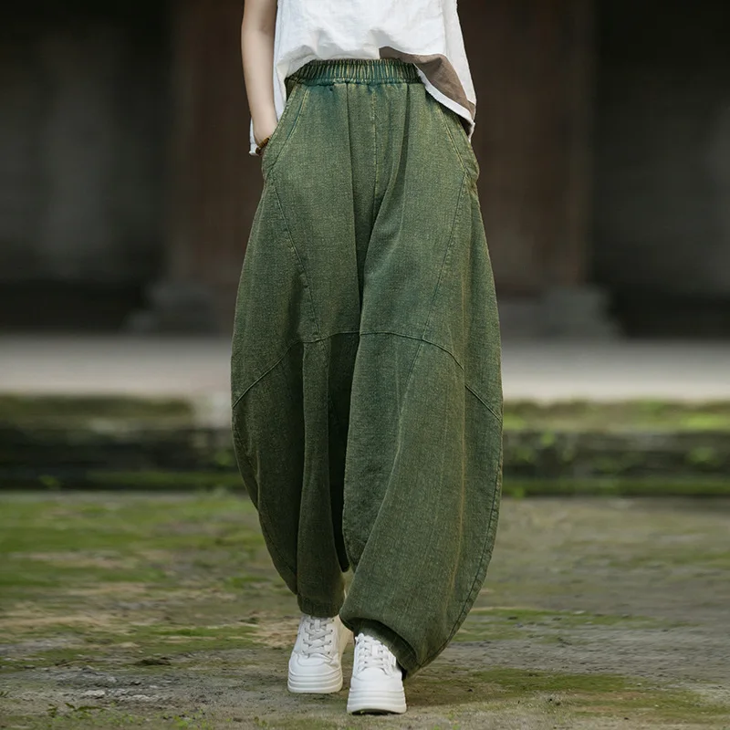 Ramie Sand Fried Old Loose Casual Pants Bloomers Artistic Retro Cotton and Linen Meditate Zen Tai Ji