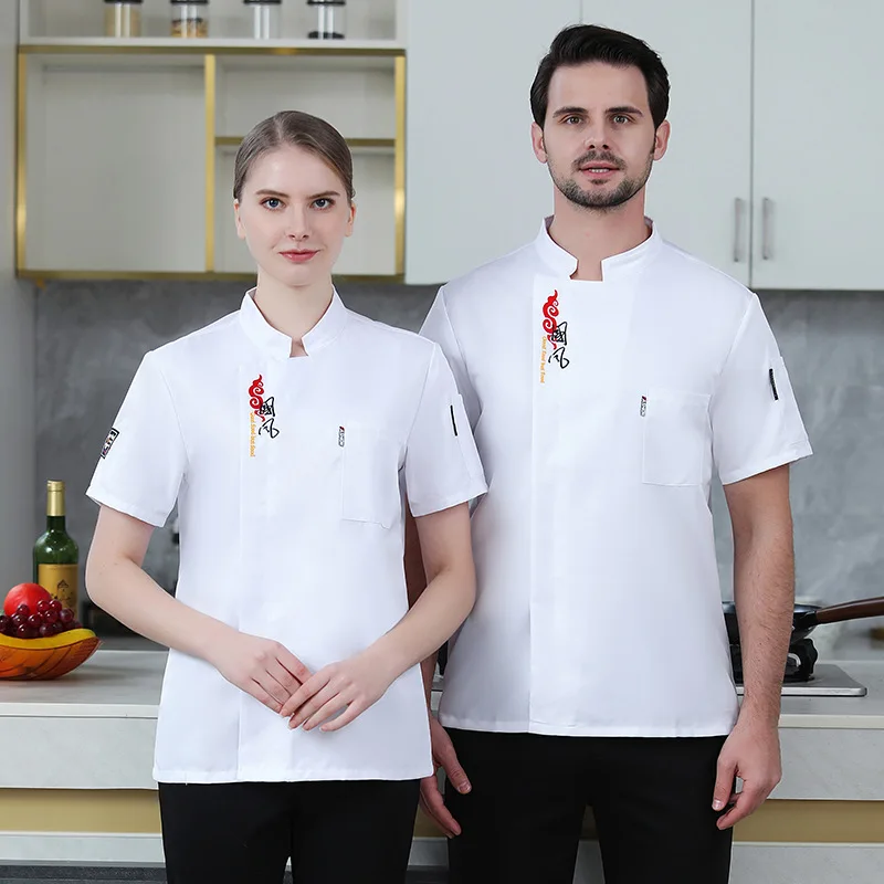 Chef Uniform Short-Sleeved Men's Hotel Dining Kitchen Clothes Kitchen Chef Overalls Spring and Summer Noodles Baking Shop Cloth