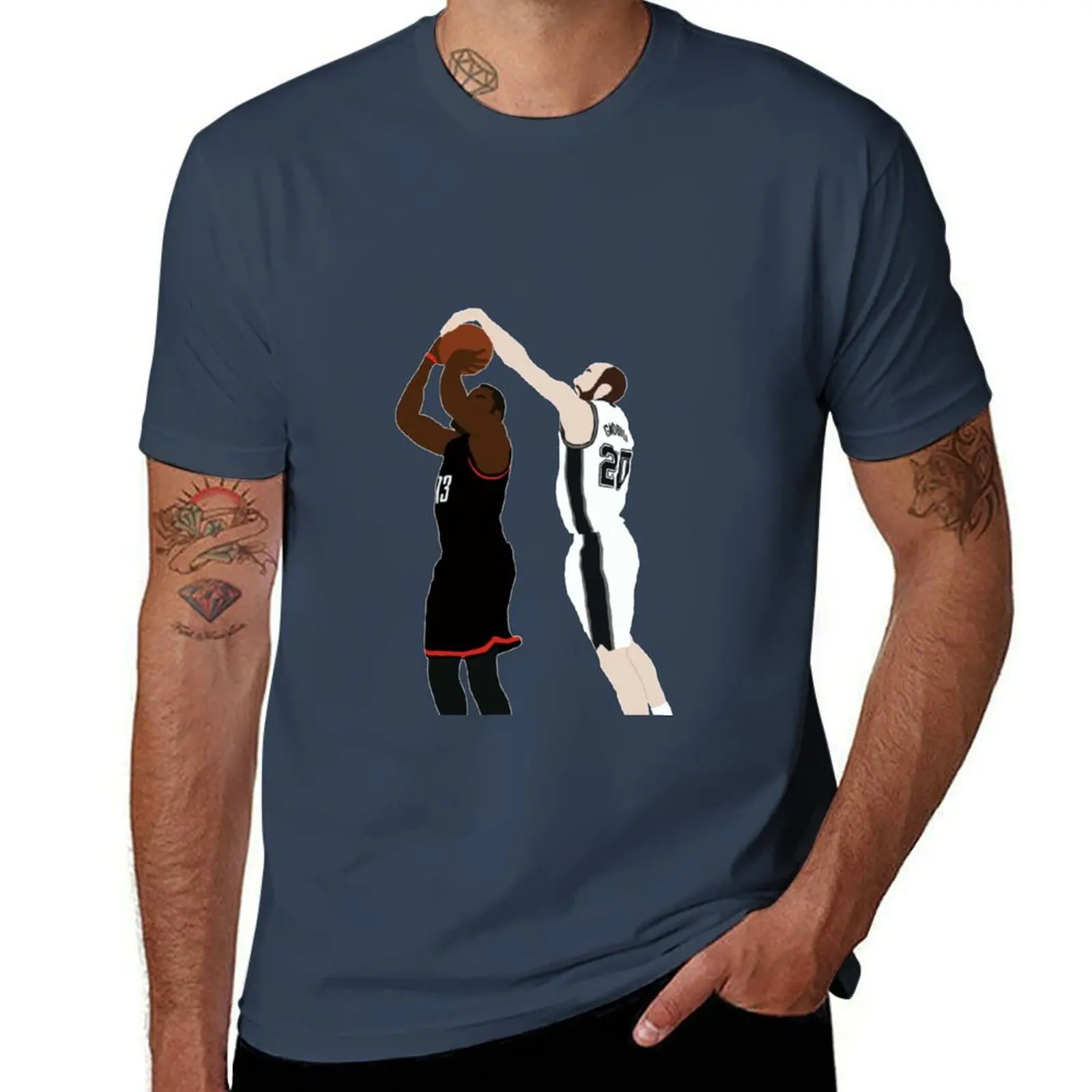 Manu Ginobili Block On James Harden camiseta divertidas camisetas de algodón hombre Camiseta de algodón Camiseta 100%