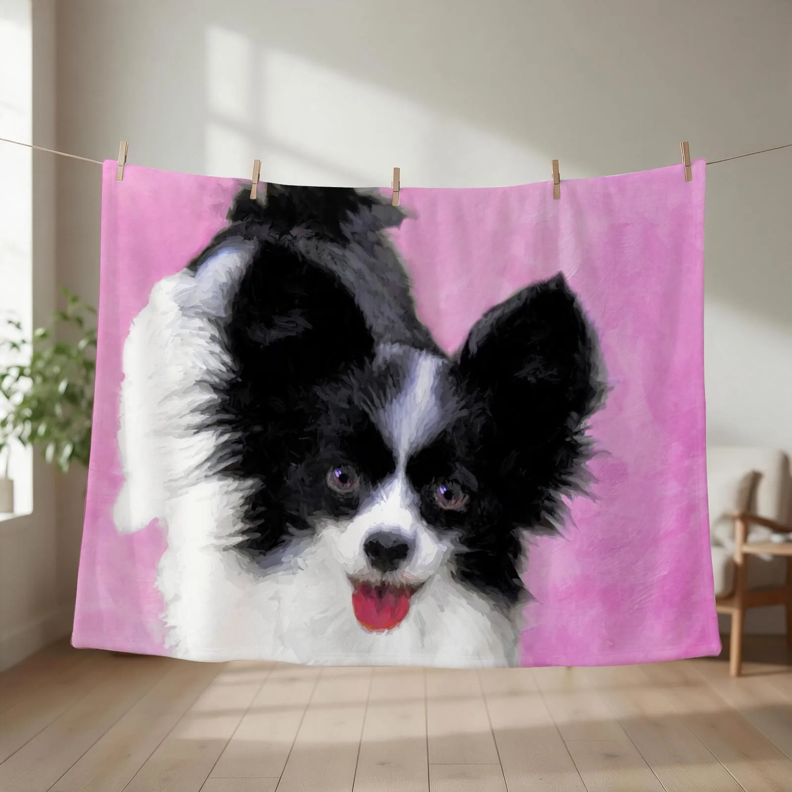 Papillon (White and Black) Throw Blanket Thermal Personalized Gift wednesday Shaggy Blankets