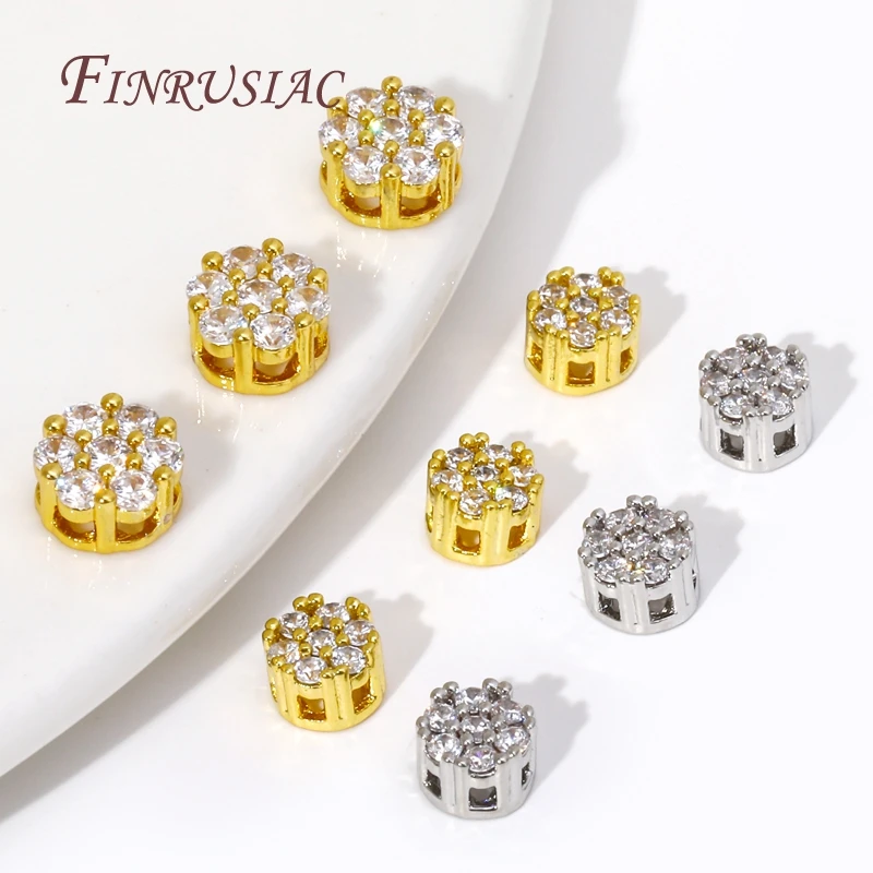 Inlaid Zircon Round Spacer Beads 18K Real Gold Plated Bulk Metal Beads,Separators For Beads For Jewelry Making DIY Accessories