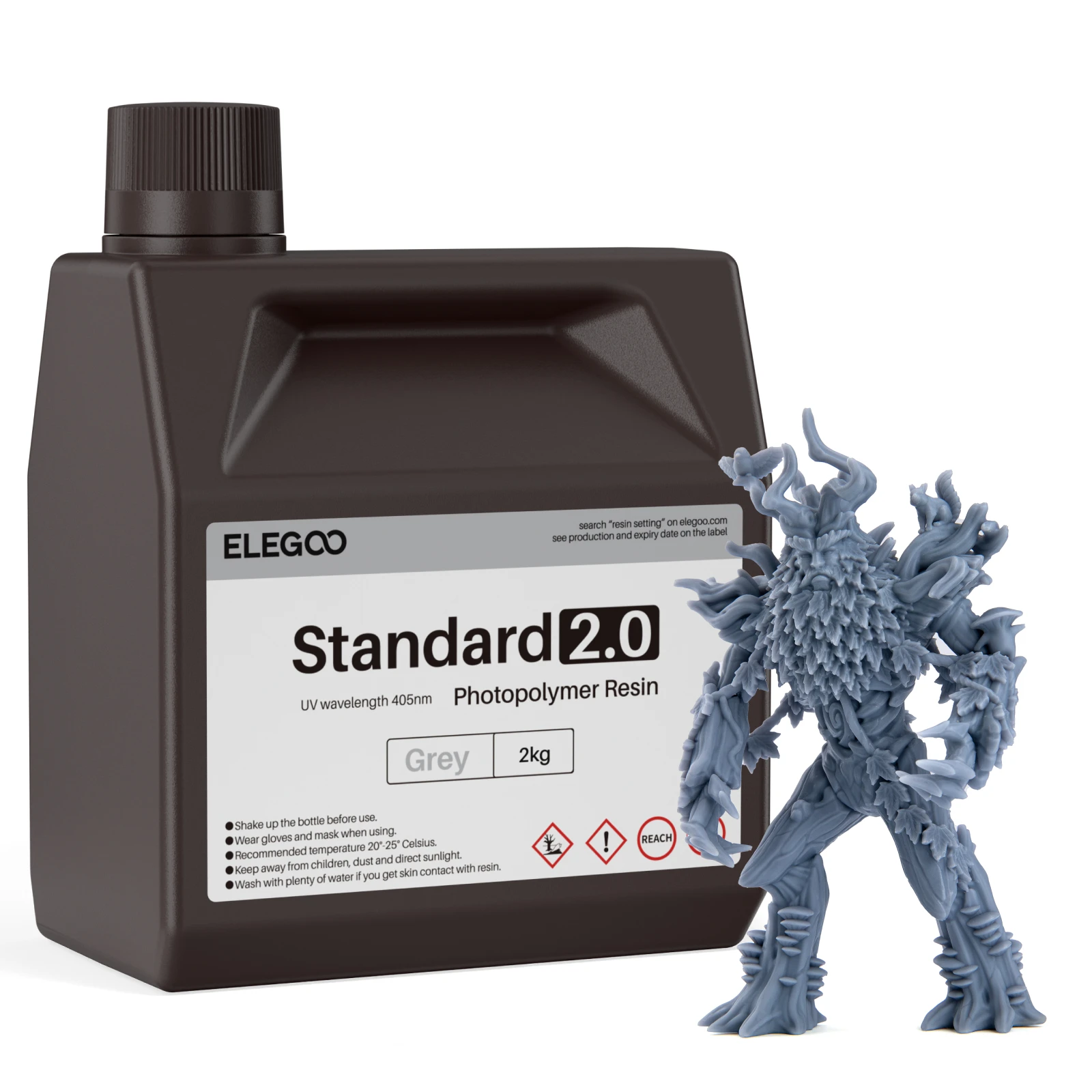 Resina Padrão ELEGOO 2kg para Impressora 3D, Resina Fotopolímera UV 405nm para Impressão 3D LCD, Alta Precisão, Baixo Odor, Cinza 2000g