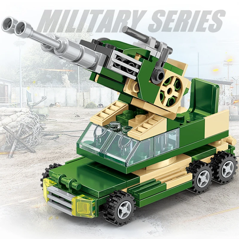 Military Iron Empire Main Battle Tank Building Blocks Vehicle-mounted Anti-aircraft Guns Soldier Model Bricks Army Toys