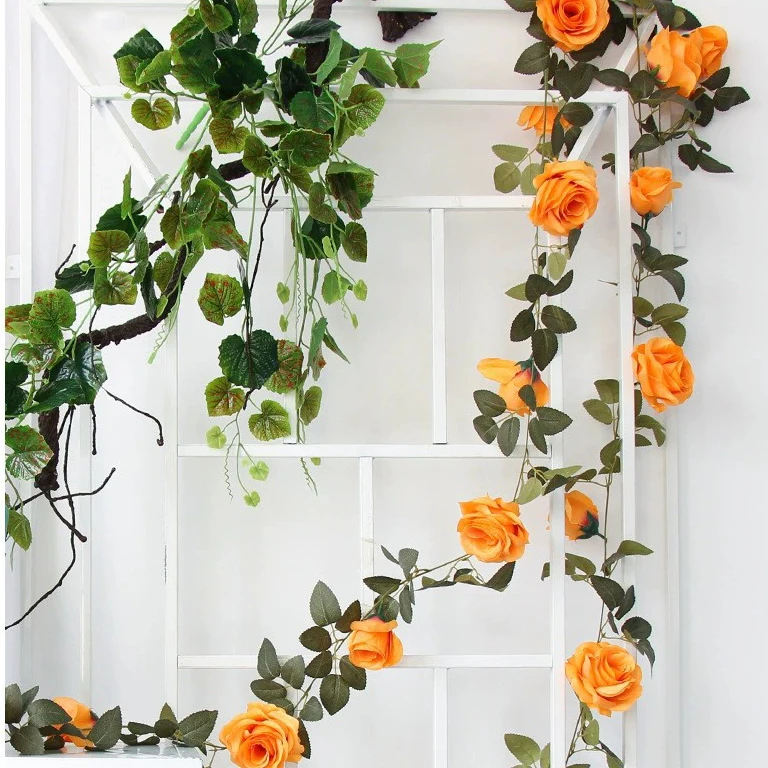 

String Silk Artificial Rose Preserved Flowers Rattan Fake Flower Wall Hanging Garland Vine Home Garden Wedding Party Decoration