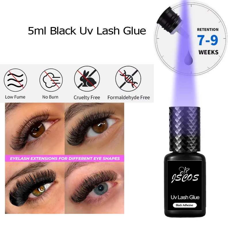 Fast Drying 5ml Eyelashes Extension Glue Uv Black Adhesive Ultra Holding UV Curing Lashes Glue System for Lash Extensions