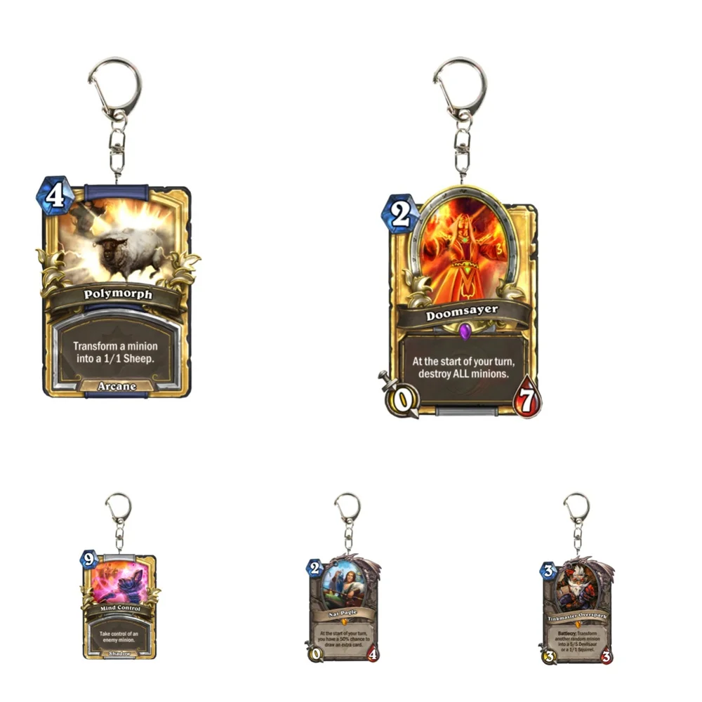 LLavero de acrílico "cambio de tarjeta de destino", figura de exhibición, Hearthstone, Cosplay, chat, modelo, placa, llavero de 6CM