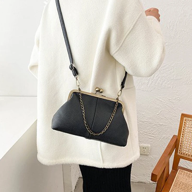 Vintage Soft Skin Shell Tasche Neue Lychee Muster Handtasche Einfache und vielseitige Umhängetasche Clip Kette Umhängetasche Damen Tasche – Detail 10