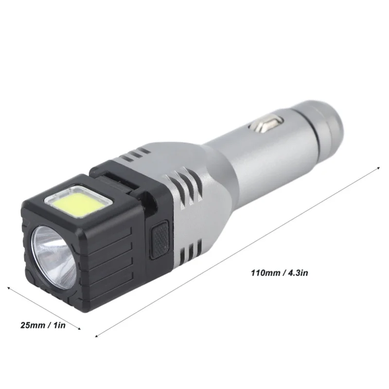 Car Plug In Flashlight Rechargeable Dual Light Source Super Bright Mini Handheld Automobile Charged Emergency Torch Single Light