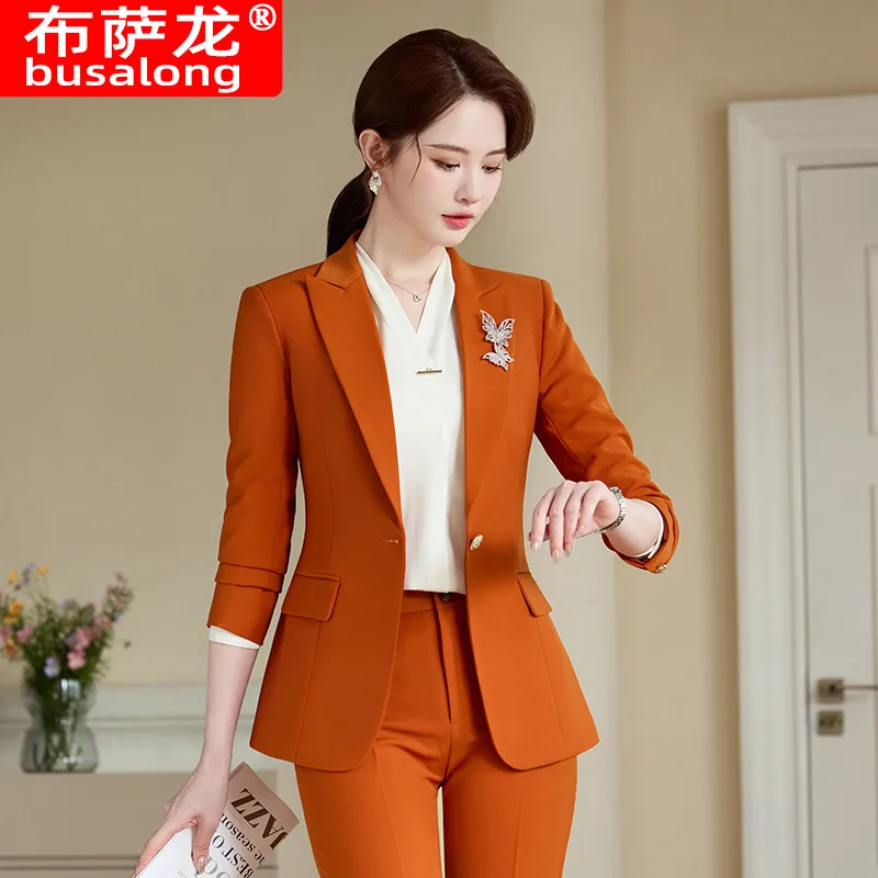 Orange Business Suit Women's Business Suit Spring and Autumn Elegant High Sense2024New Manager Work Clothes Women's High-End