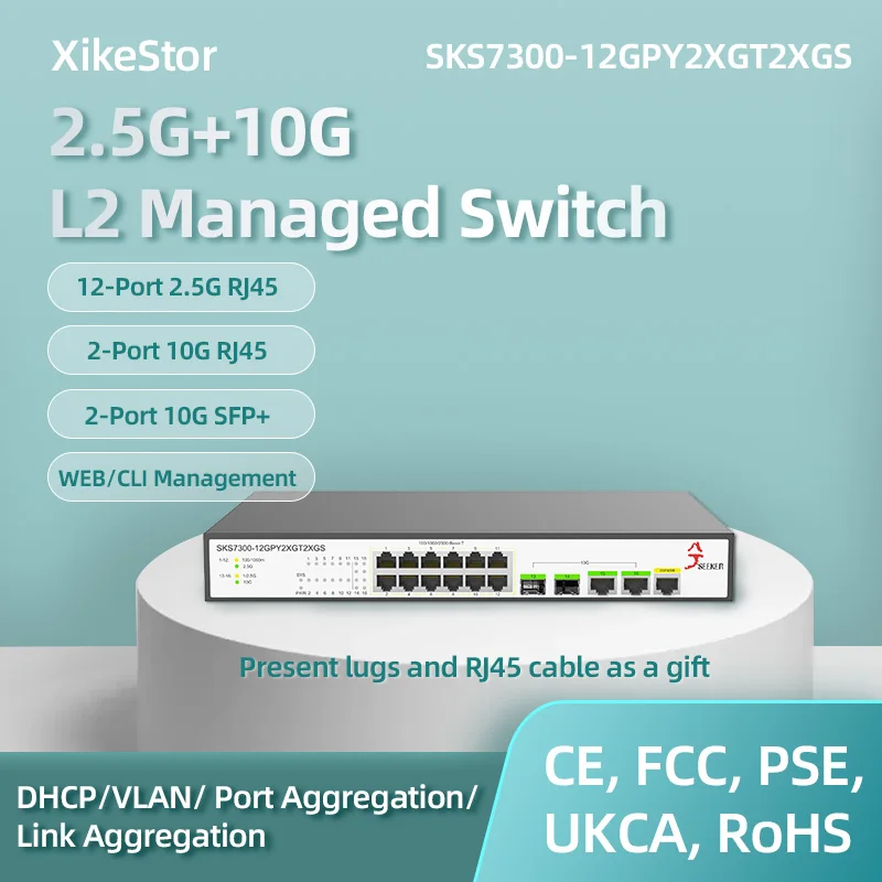 

XikeStor 2.5G 10G L2 Managed 12-Port 2.5G RJ45 2-Port 10G RJ45 2-Port 10G SFP+ CLI/WEB Managed Ethernet With Fan