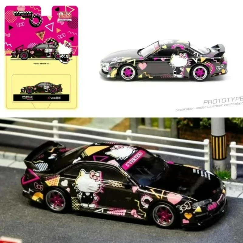 Tarmac Work 1:64 Vertex Silvia S14 Chrome Black x Mijo Blister Package/caja rosa cromada versión coche modelo fundido a presión
