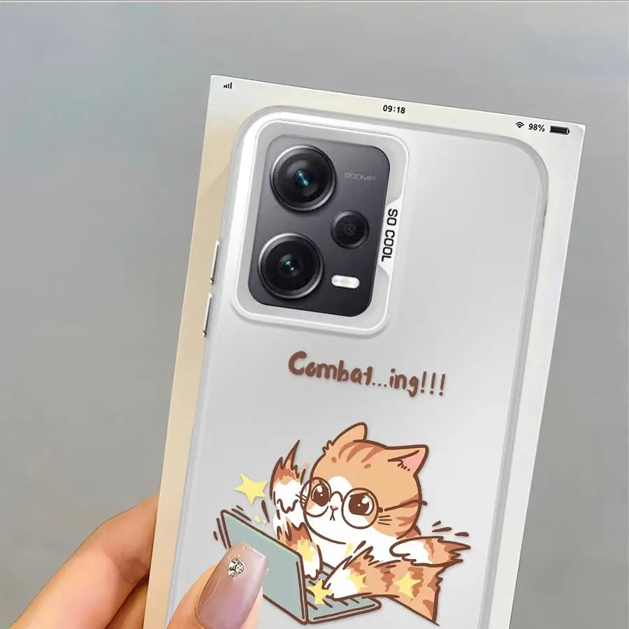 Casing untuk Xiaomi Redmi 12C 9T A1 A2 Plus K60 13C 9C 10C A5 14C Penutup Belakang Ponsel Gambar Kartun Lucu Kucing Kerja