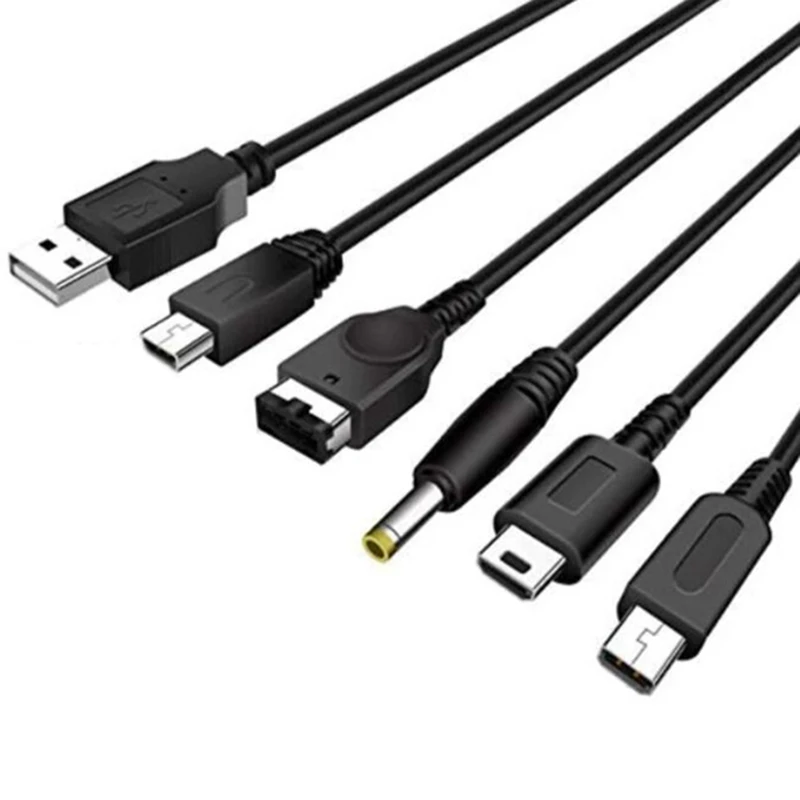 Kabel pengisian daya 5 In 1 untuk Nintendo Wii U, NEW 3DSXL, NEW 3DS, NDS LITE SP, PSP, kabel pengisian daya mudah digunakan