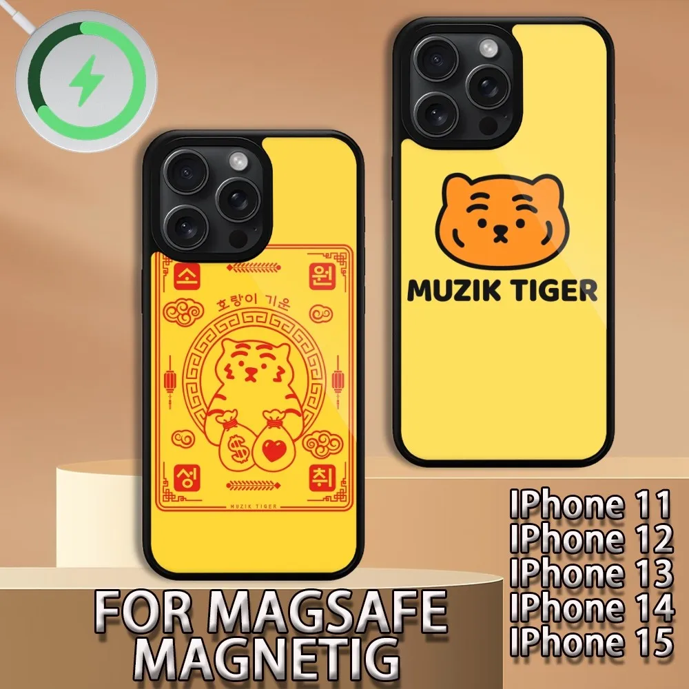 Cute Kawaii MUZIK-K T-TIGERS  Phone Case For iPhone 15 14 13 12 11 Pro Max Plus Magsafe Magnetic Wireless Charging Cover