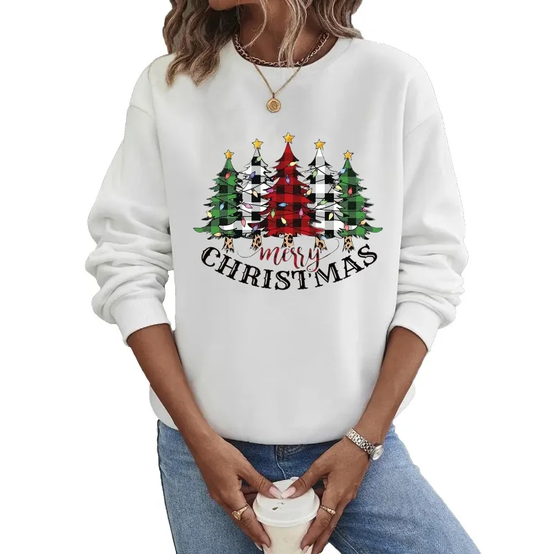 Crew-neck Hoodie Europe and The United States Christmas Long-sleeved Hot Christmas Tree Printing Hoodies Women  Sweatshirt