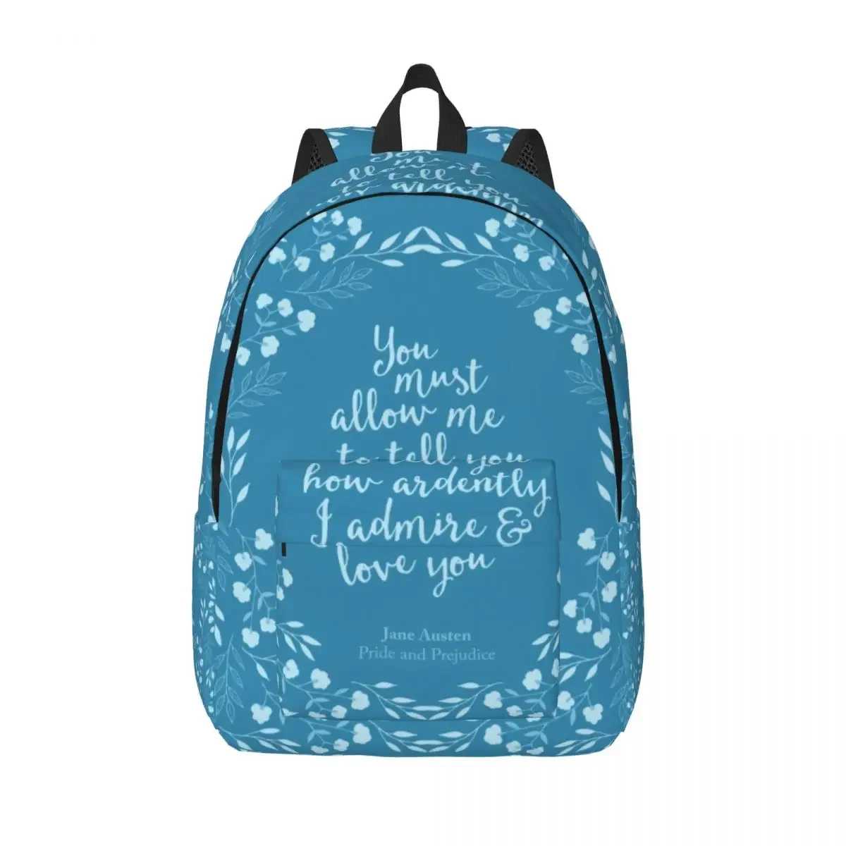 Jane Austen Pride And Prejudice Floral Love Quote Canvas Backpack for Boy College School Travel Bags Bookbag Fits 15 Inch Laptop