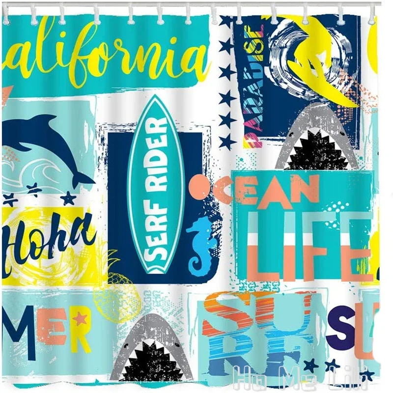 Ocean Shower Curtain By Ho Me Lili California Sea Wave Beach Starfish Surfer Shark Dolphin Seahorse  Home Decorative Waterproof