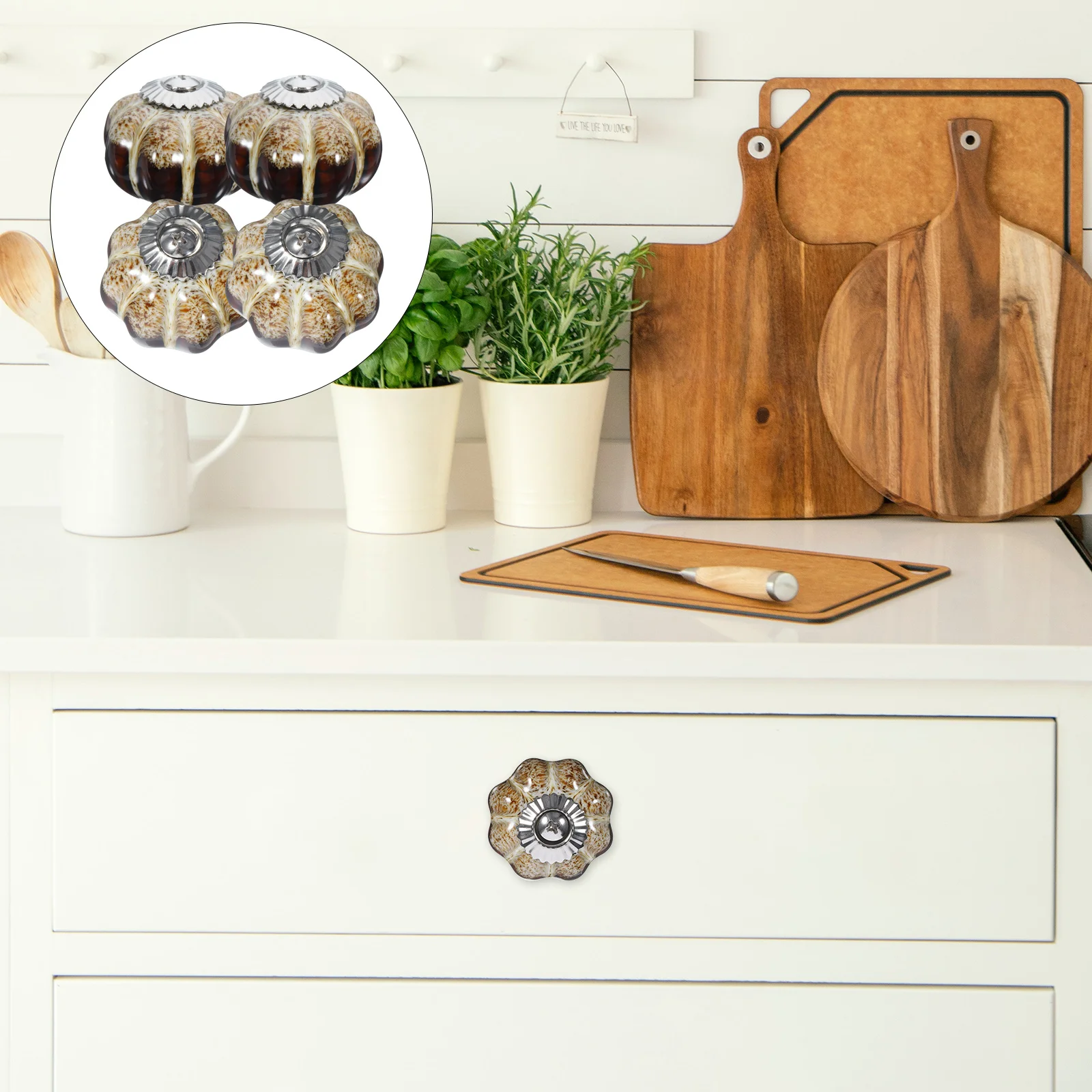 

4Pcs Circular Ceramic Knobs Compact Drawer Wardrobe Pulls Easy Install Decorative Furniture Handles Ceramic Drawer Knobs