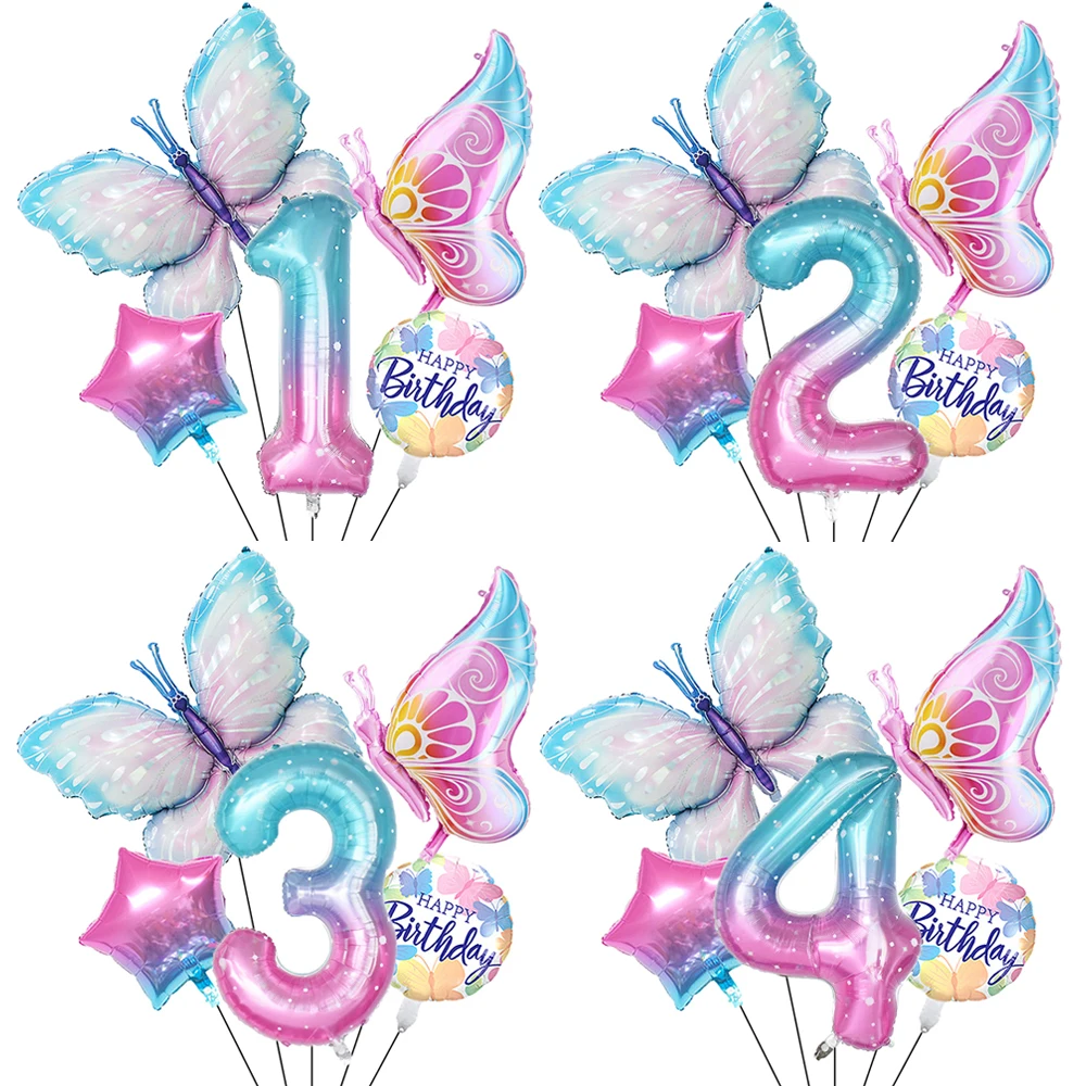 

NEW Butterfly Balloons Set Pink Blue 40inch Number Foil Balloon Large Colorful Butterfly Ballon Baby Shower Birthday Party Decor