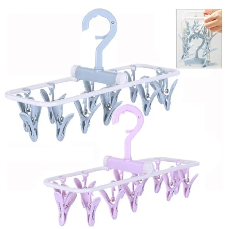 

Clothes Drying Racks 2 Pack Small Folding Portable Underwear Hangers with Clips Socks 2 Clips 360° Rotatable Hook for Drying To
