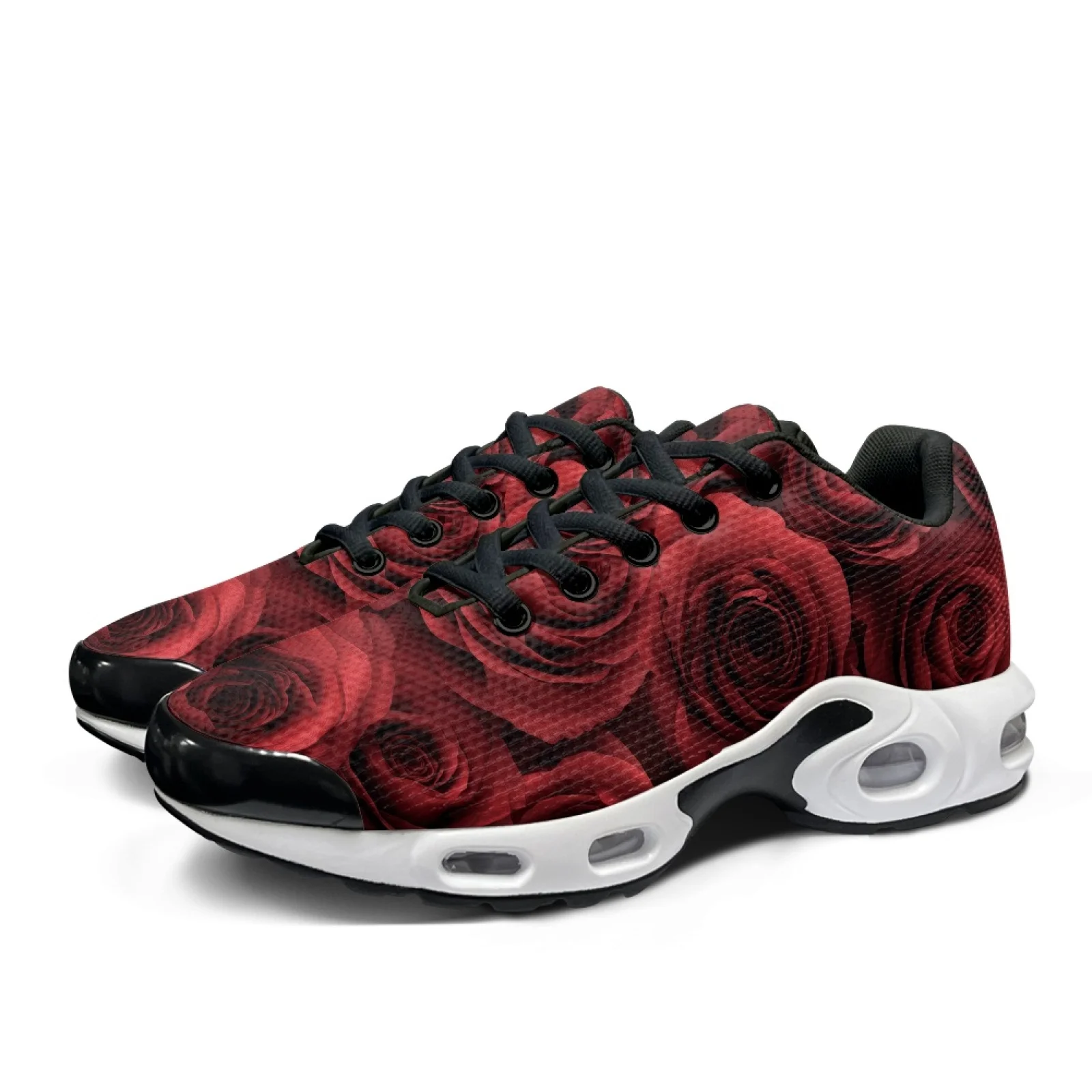 PENSTROLL Full Red Rose Pattern Modern Walking Shoes for Men Casual Gym, Breathable Running Tennis Shoes