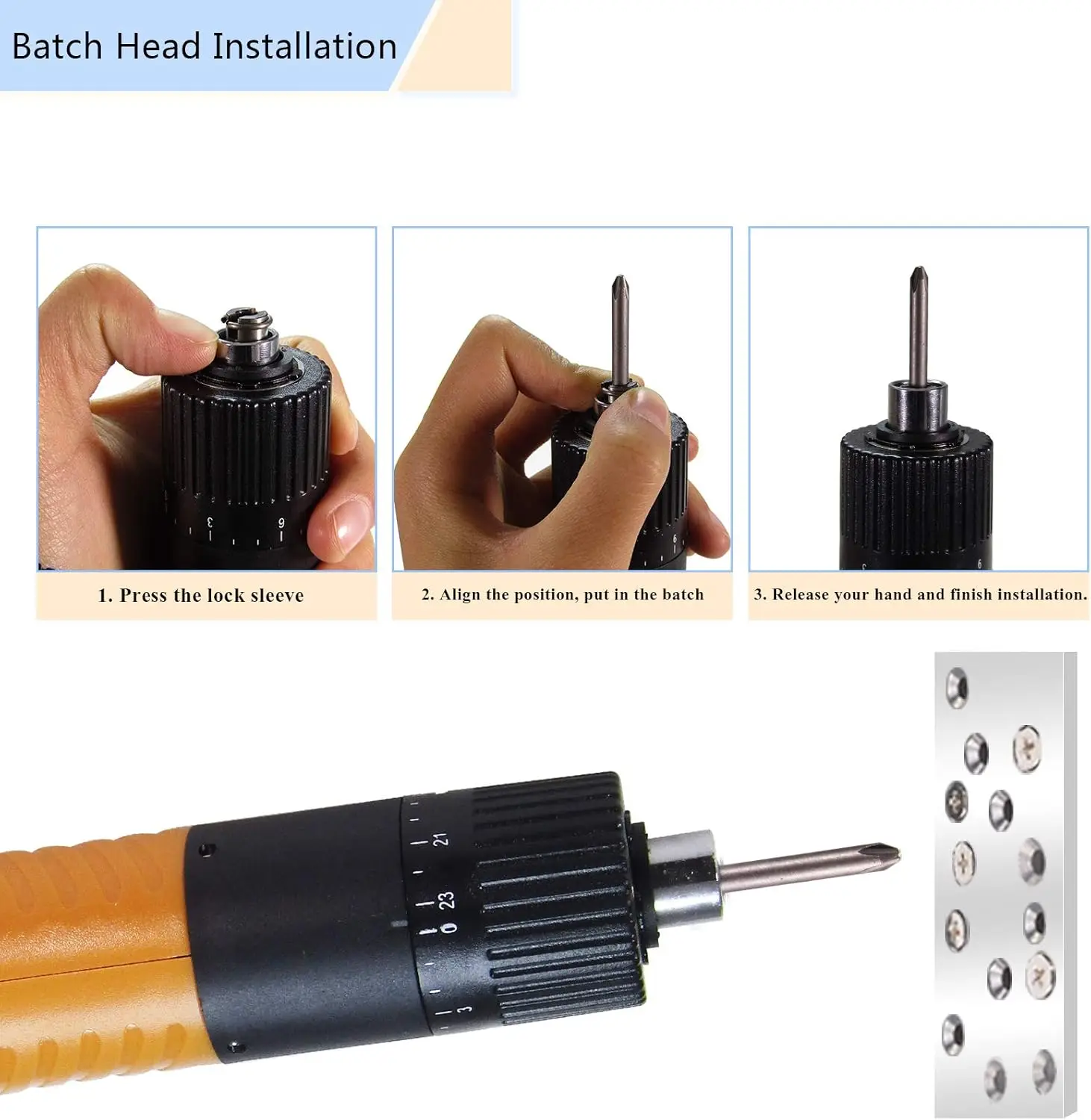 Juegos de destornilladores eléctricos Herramienta de taladro de torsión ajustable Cabezal de lote aplicable 4 mm 110-220 V (BSD-100)