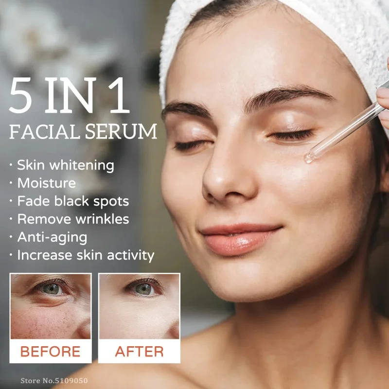 5 In 1 Fade fine lines Serum Firming Face Shrink Pores Moisturizing brightning Vitamin C Hyaluronic Acid Facial Serum Skin Care