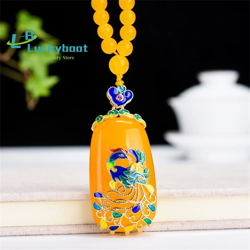 

Золотое агатовое ожерелье, оптовая продажа, желтые бусины, свитер, цепочка, женская подвеска из нефрита Феникса