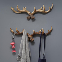 Nordic Vintage Deer Horn Decorative Hook Wall Hanging Clothes and Hats Hook High-end Living Room Decor Antler Resin Statue Craft