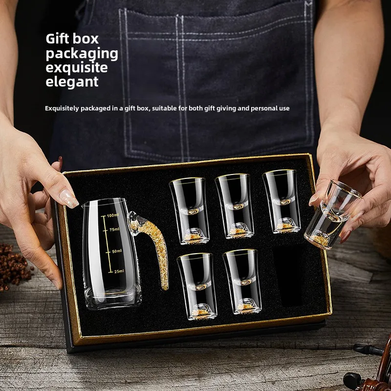 الذهب احباط Baijiu كوب النبيذ موزع مجموعة المنزلية الصغيرة كأس النبيذ كأس النبيذ وعاء النبيذ جينشان رصاصة كوب هدية مربع