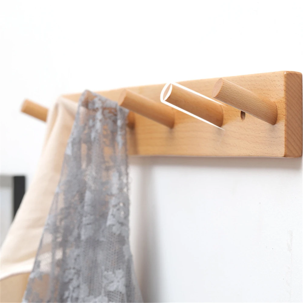 Wall Mounted Hook Wooden Robe Hook Self-adhesive Hook Bedroom Wall Hanger Entrance Hook Rack Coat Rack Hook Multi-Purpose Hooks