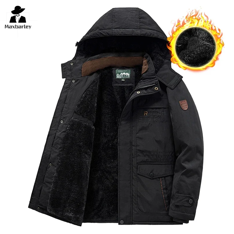 

2024 New Winter Men's Jacket plus size Thickened Wool Lining Windproof Warm Parka Men's 5XL Hooded Cold-proof Coat Snow Clothing