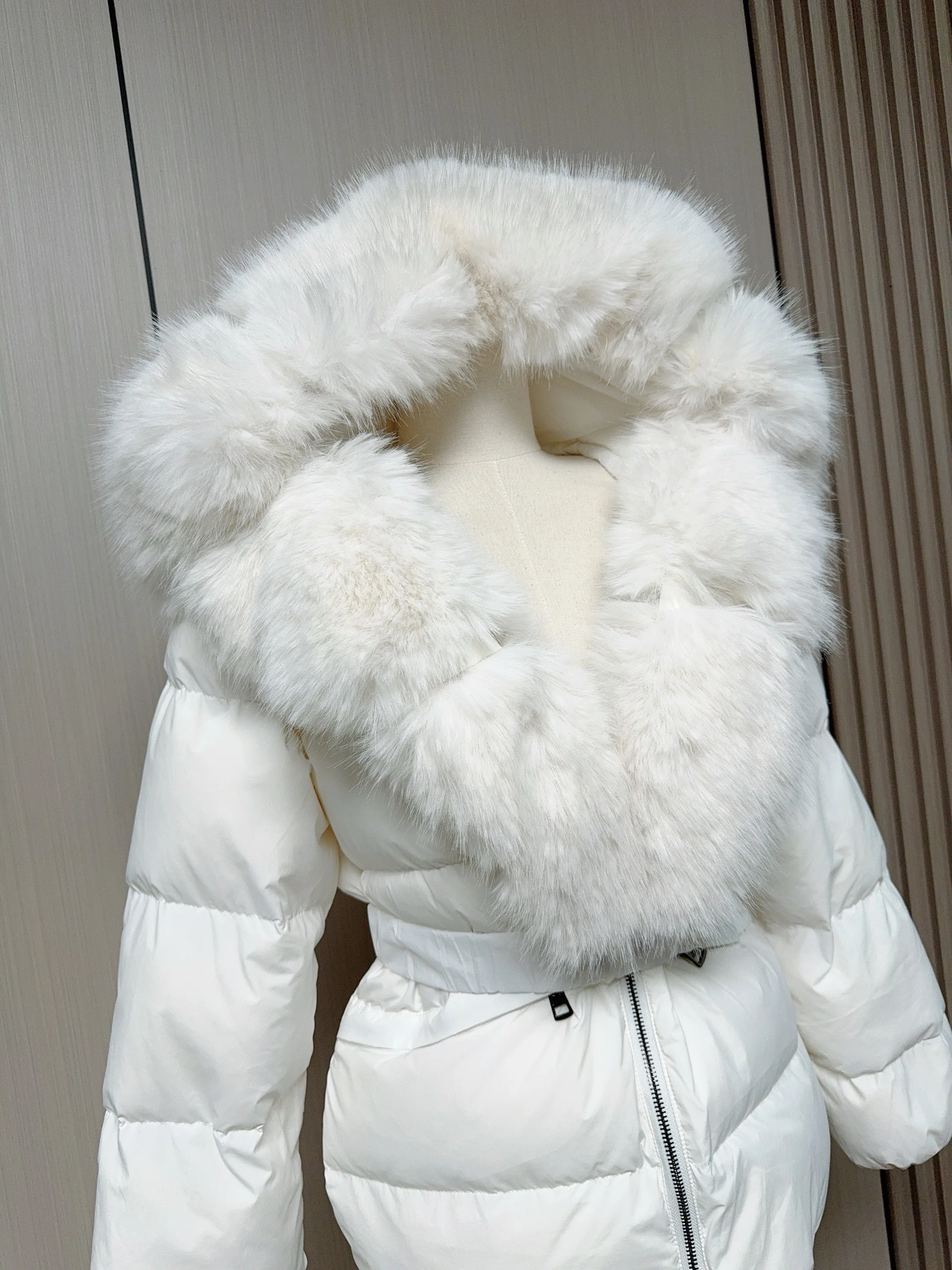 المرأة الخريف الشتاء شارع العليا فو الثعلب الفراء تقليم مقنعين الأبيض بطة أسفل معطف سيدة الشارع الشهير الدافئة طويلة الأكمام أسفل أبلى #5