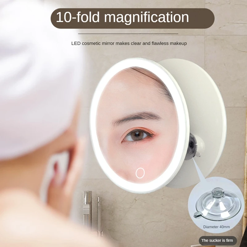 1 Piece 10X Magnifying Mirror With Light Makeup Mirror With Lights White ABS For Bathroom, Bedroom, Hotel