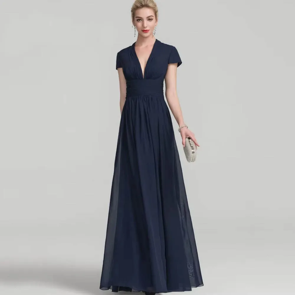 تخصيص بسيط أم الفساتين خط أنيق الخامس الرقبة فستان حفلة العروس قصيرة الأكمام فساتين حفلات الزفاف #1