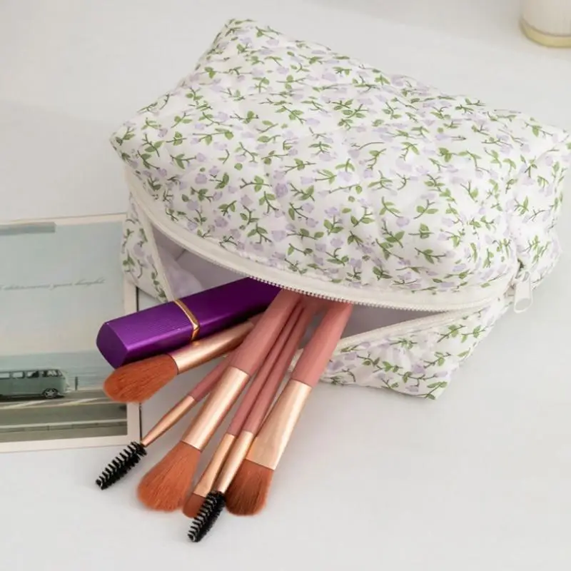 

Органайзер для хранения, стеганая косметичка с цветочным принтом, большая дорожная косметичка, аксессуар для макияжа