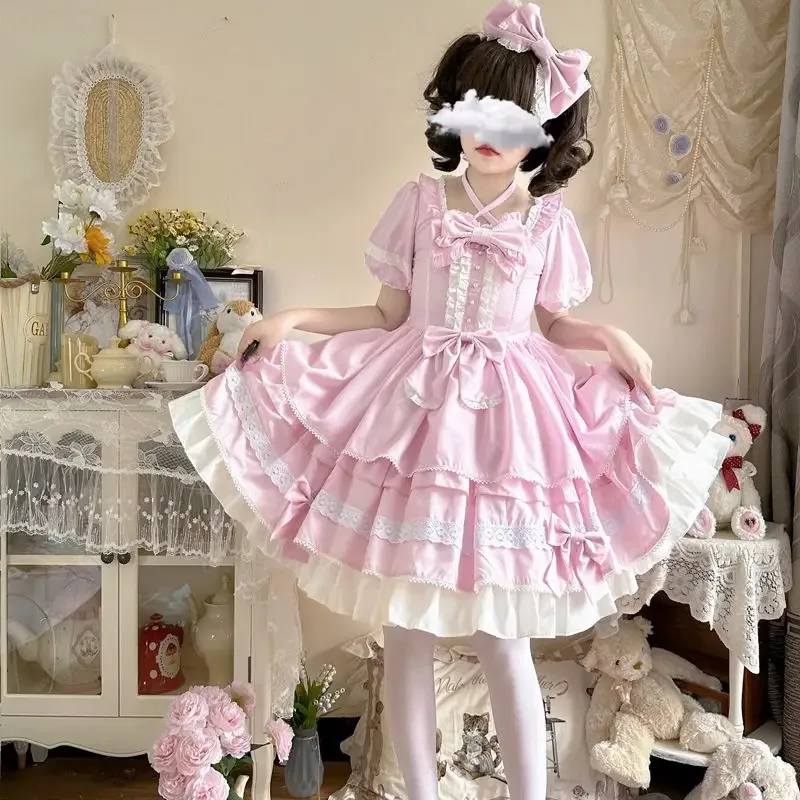 

ss23Japanese High School Students Spring Summer Style Vintage Pastoral Op Short Sleeve Dress Girl Lolita Vestidos Princess Tea P