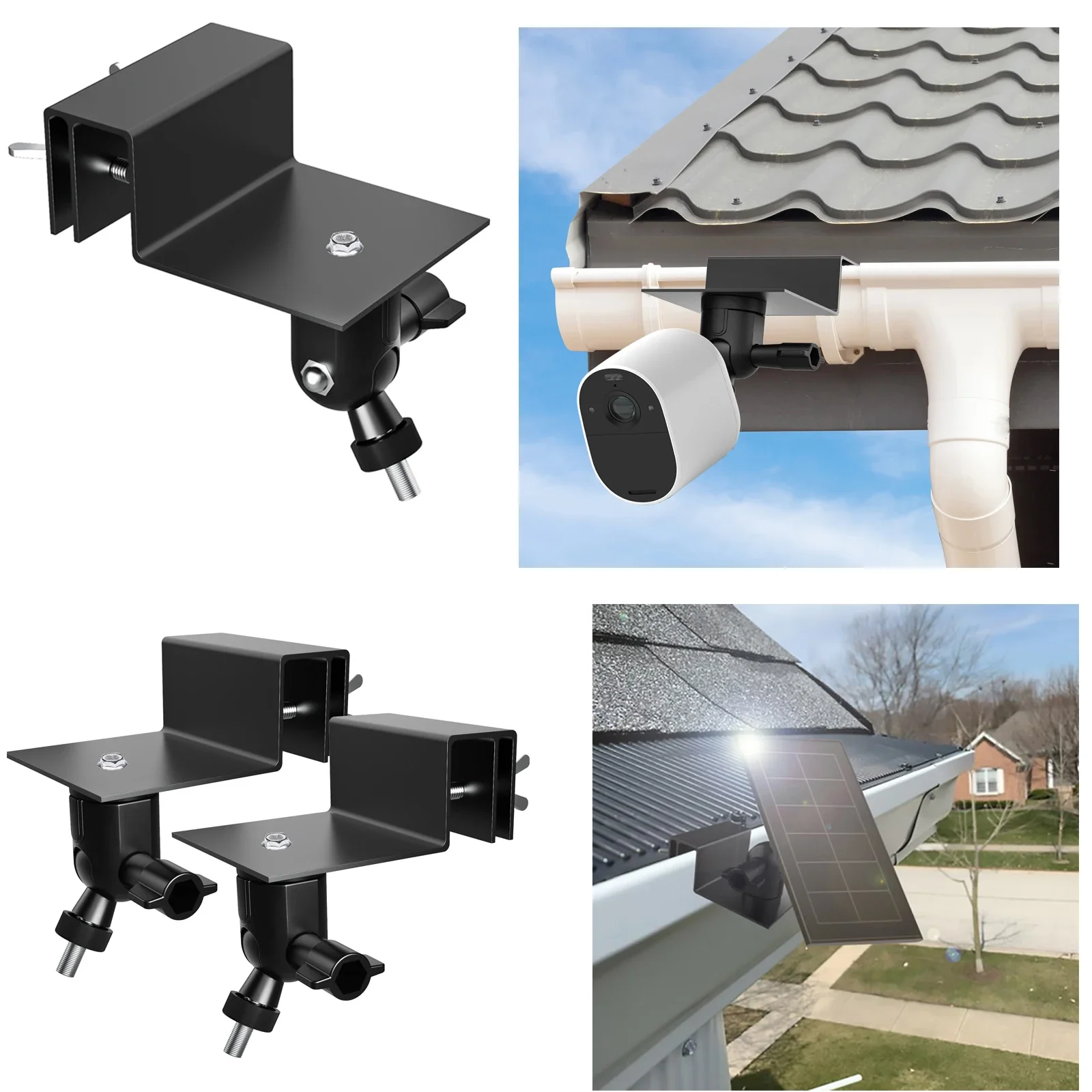 Weatherproof Gutter Mount for Arlo Pro/2/3/4/HD/Ultra/Ultra 2/Go 2/Essential/Outdoor/Eufycam E/2C/2C Pro/2 pro/E20 E40(black)