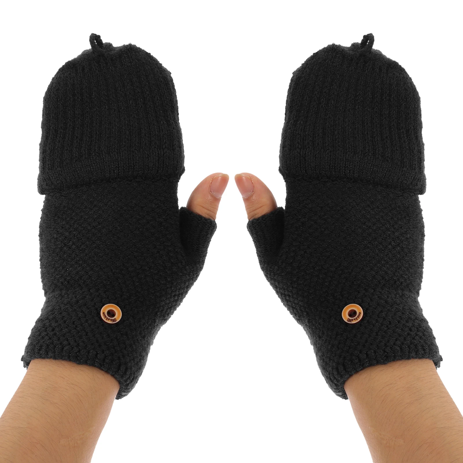 

Thermal Knitted Gloves Fingerless Fingerless Mittens For Women Warm Black Convertible Mittens Winter Cycling Gloves