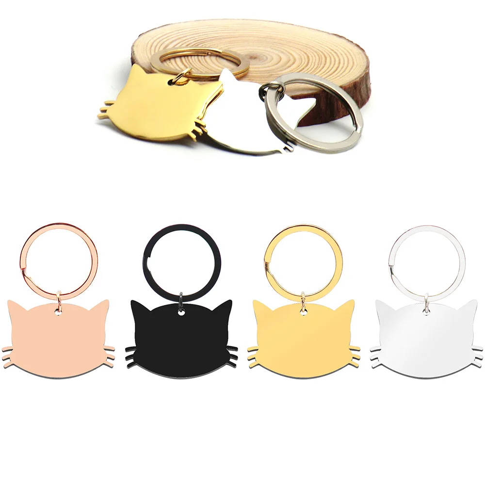 10Pcs Customizable Cute Pet Stainless Steel Tag Key Ring Pendant Charm Anti-Lost Collar Accessories