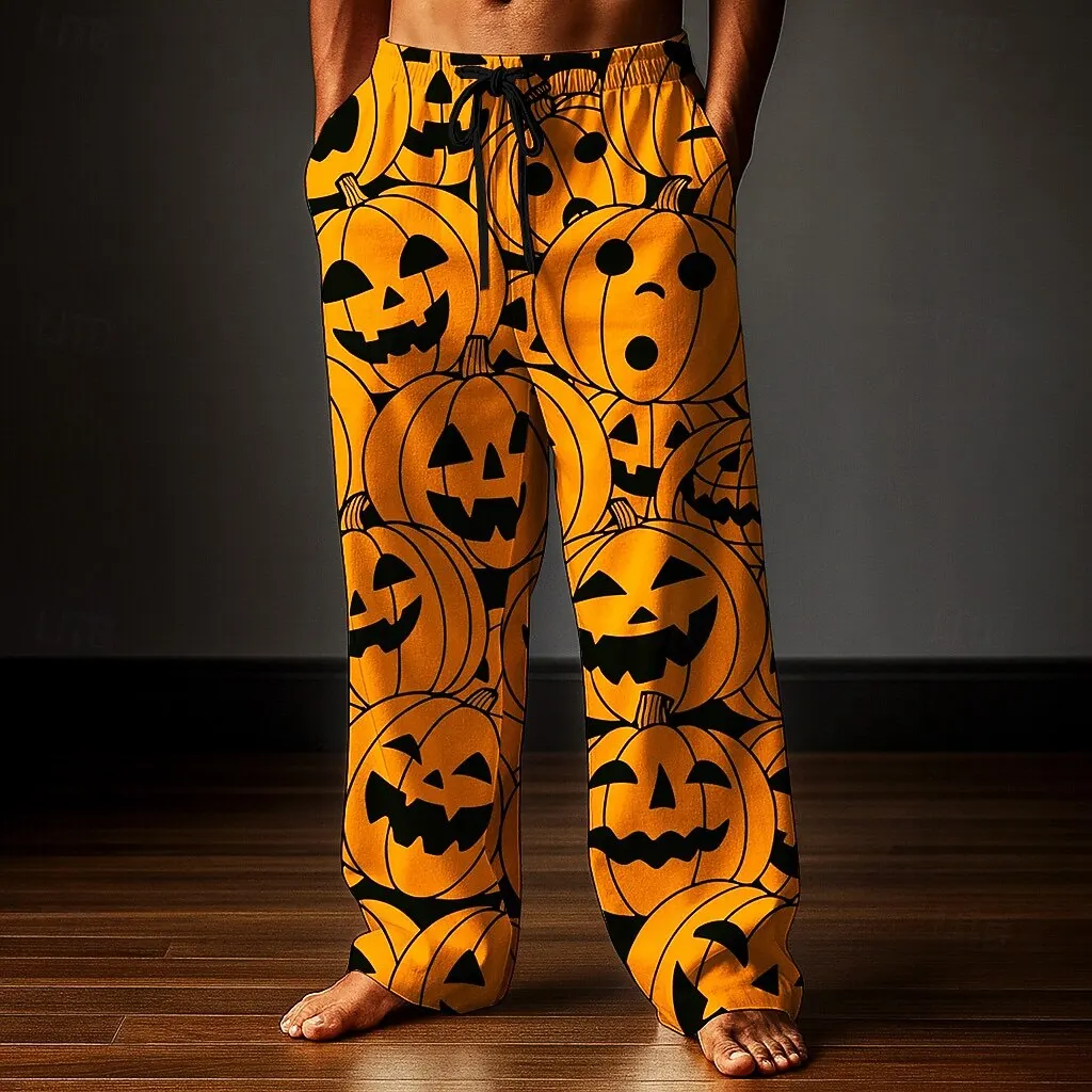 

Halloween Men's Pumpkin Halloween Costumes Trousers Baggy Pants Casual Pants Mid Waist Holiday Elastic Drawstring Waist Pants