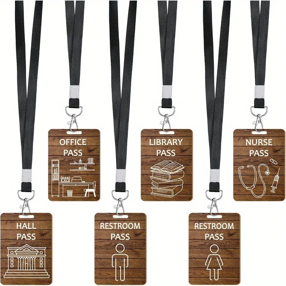 6 Sets Hall Pass Lanyards, Restroom Library Office Nurse Station School Passes, Teacher Supply Gift