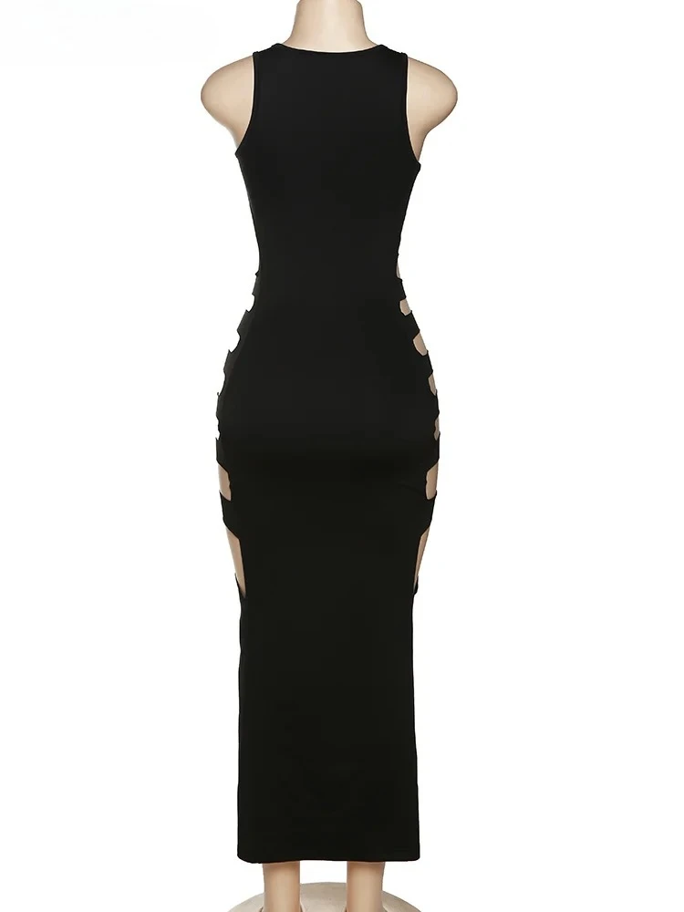 Abito sexy cavo donna estate nuovo senza maniche diviso solido skinny elasticizzato maxi aderente clubwear coquette abiti slim
