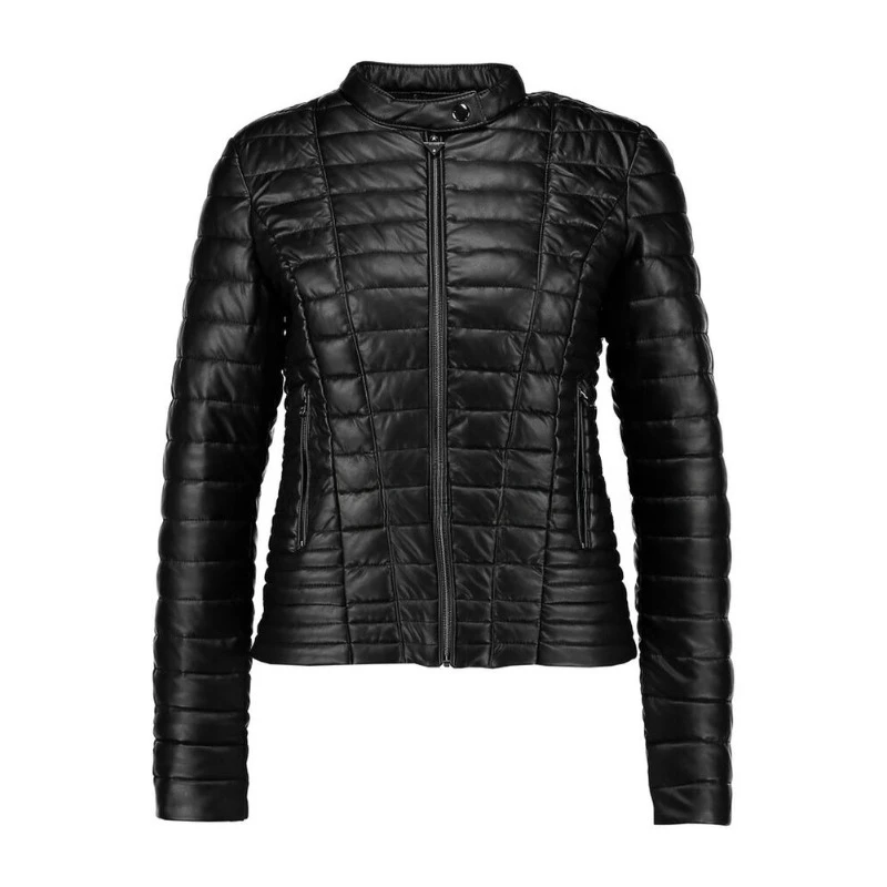 Women Soft Quilted High Quality Coat Genuine Sheepskin Real Leather Black Jacket